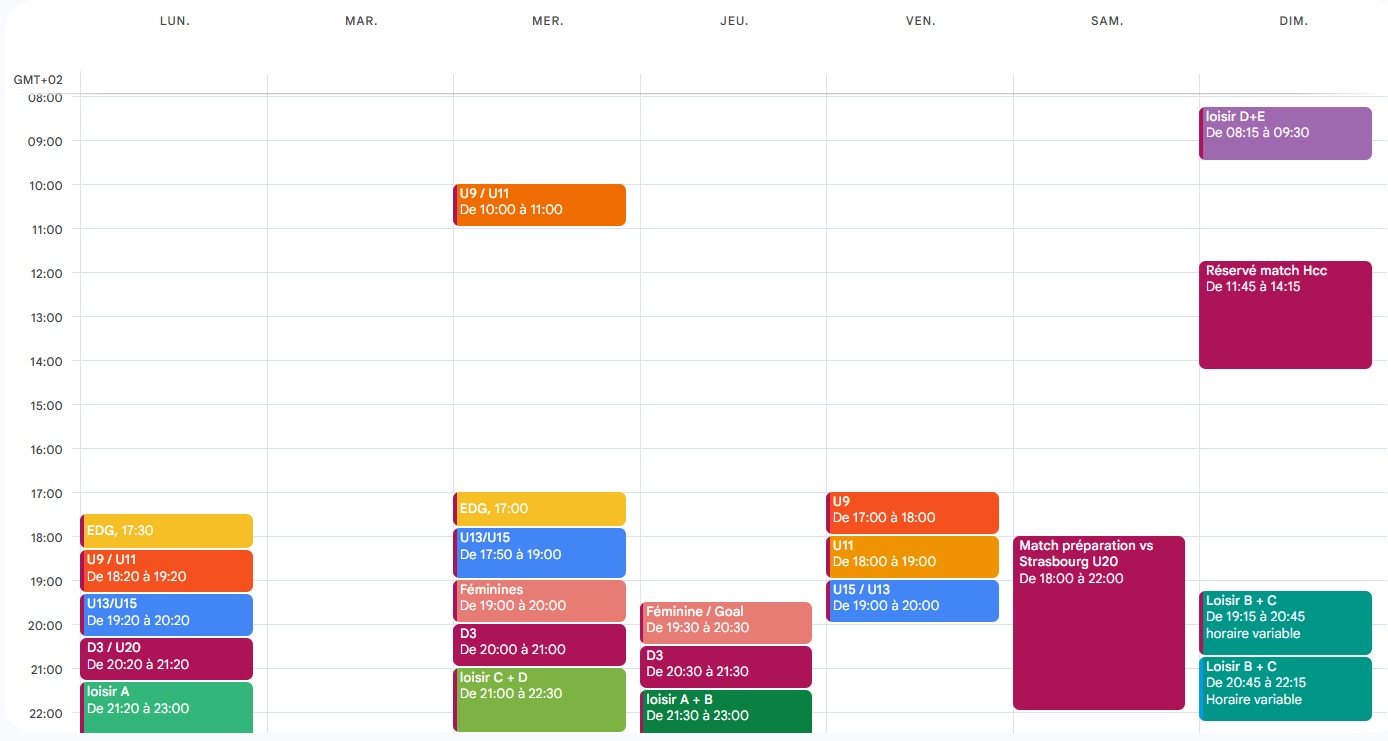 Planning entraînement 2026/2027